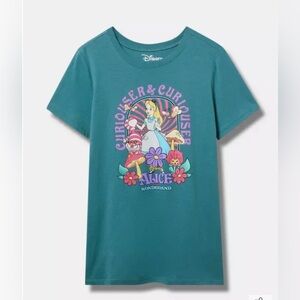 Torrid Alice in Wonderland Graphic Tee - Teal Green with Multicolor Print